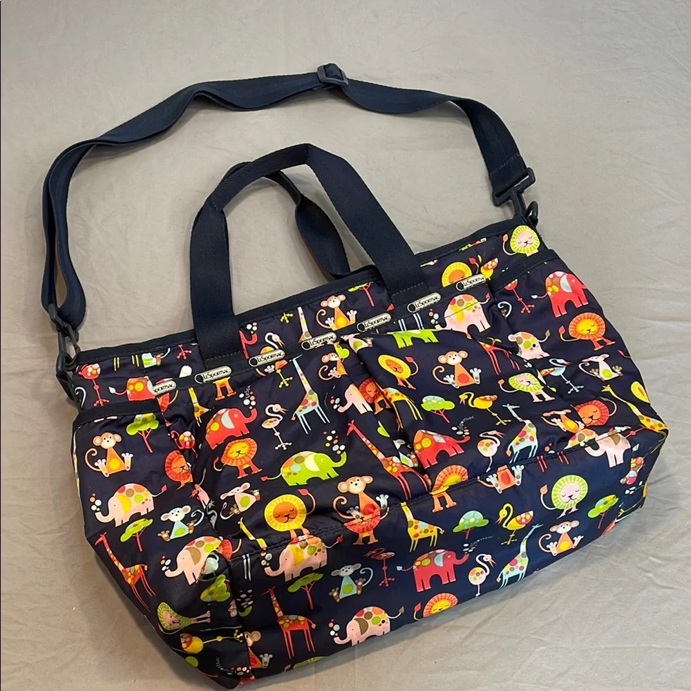 LeSportsac Ryan Diaper Bag Colorful Zoo Cute Animal Tote Baby Changing Pad Navy